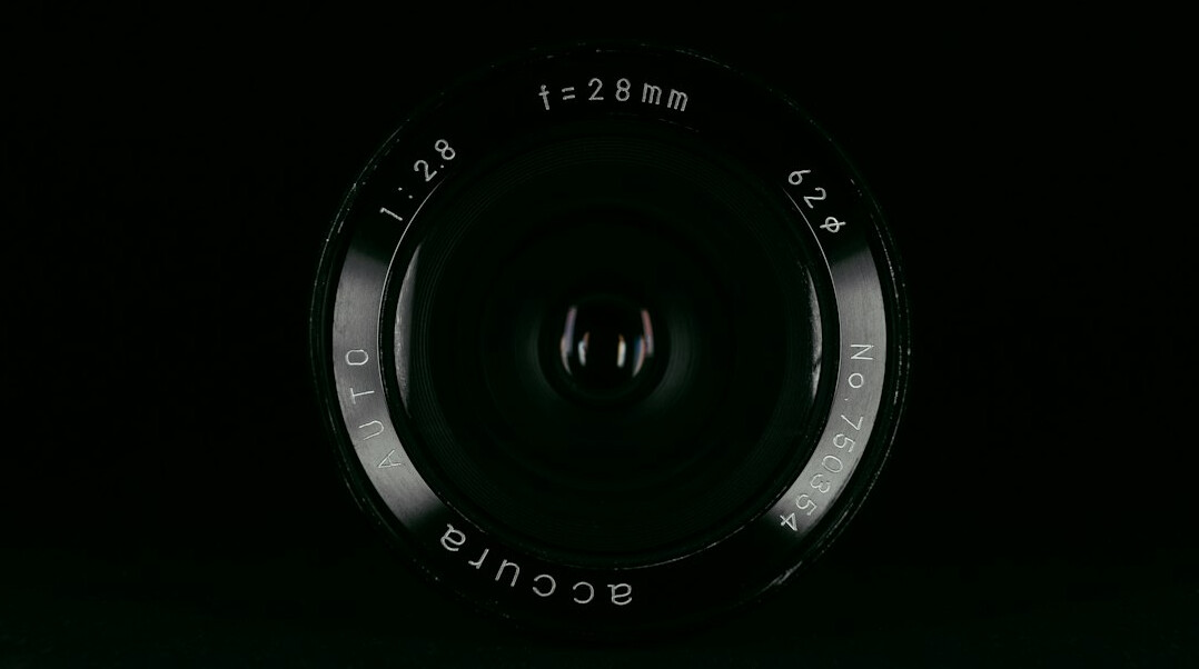 Close-up of a professional broadcast television camera lens